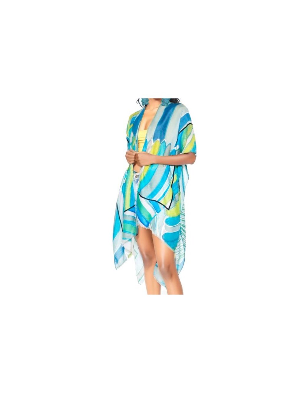 Green Abstract Art Kimono Beach Cover UP One Size Boho Duster Resort Travel Crui - Picture 3 of 5